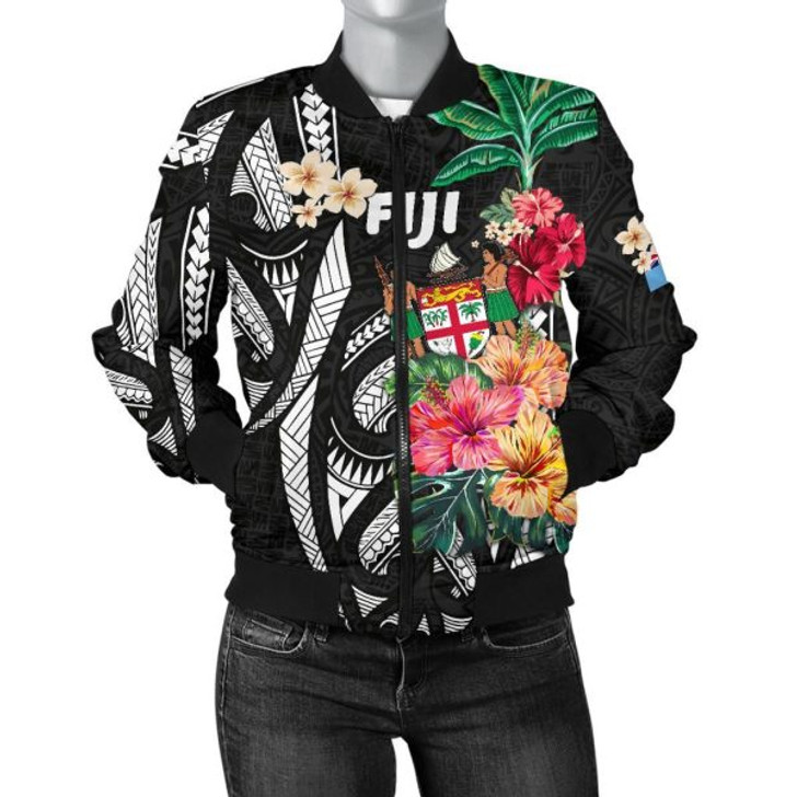 FUNSTUFFPRINT Fiji Women’s Bomber Jacket Coat Of Arms Polynesian With Hibiscus 3D Bomber Jacket