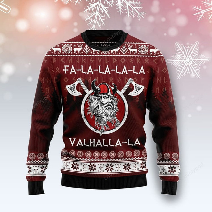 FUNSTUFFPRINT Valhalla la Viking Woolen 3D Sweater for men and women Ugly Sweater