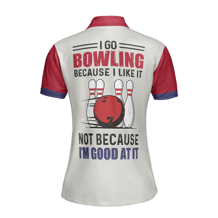 I Go Bowling Because I Like It Short Sleeve Women Polo Shirt, Argyle Pattern Polo Style Bowling Shirt For Ladies