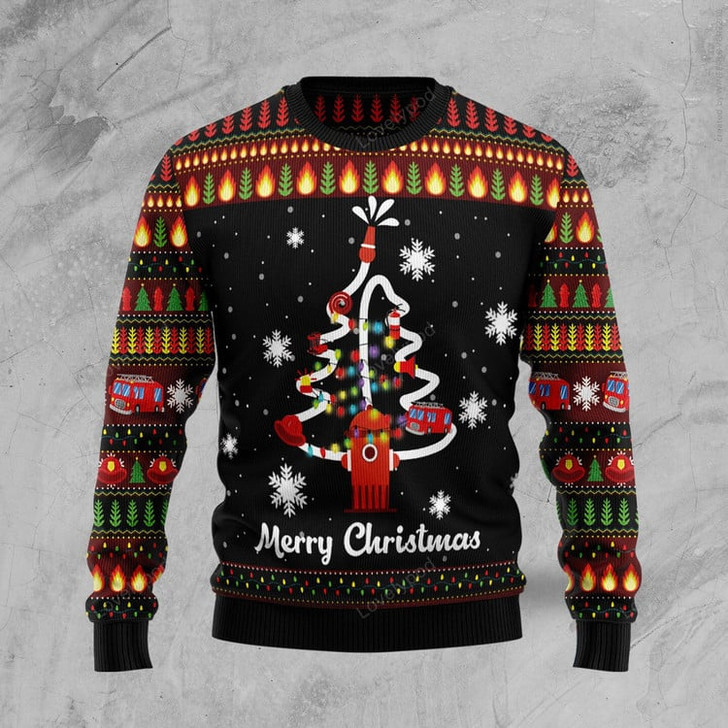 FUNSTUFFPRINT Merry Christmas Firefighter Ugly Christmas sweater, Ugly Christmas Sweater Sweatshirt, Christmas gift Firefighter Ugly Sweater