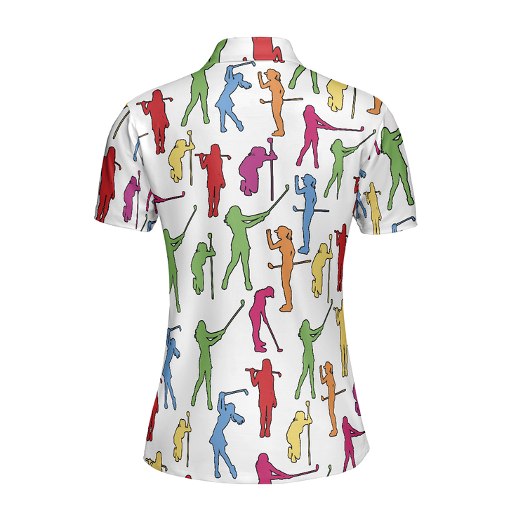 Colorful Female Golfer Women Polo Shirt, White Golf Shirt For Ladies, Best Gift For Golf Lovers, Golf Tournament, Golf Coach, Golf Club
