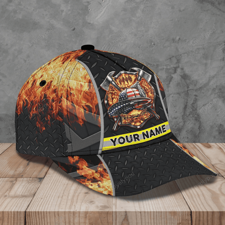 FUNSTUFFPRIT Custom With Name Fire Man Baseball Cap, Classic 3D Full Print Hat Cap For Firefighters-SBC-10621