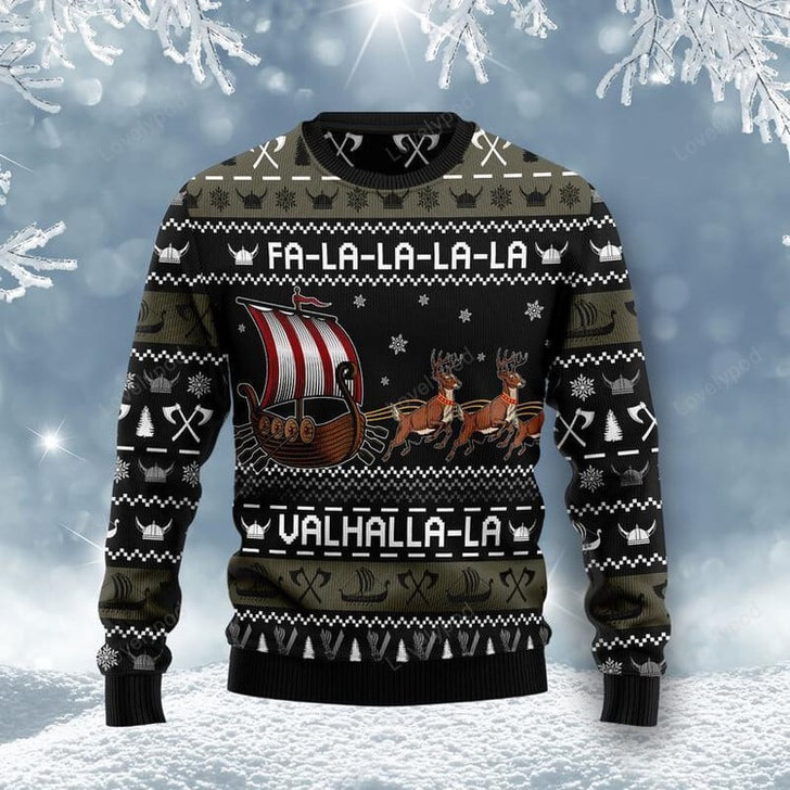 FUNSTUFFPRINT Fa-la-la-valhalla Viking Ugly Christmas Sweater For Men & Women Ugly Sweater