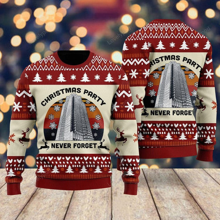 FUNSTUFFPRINT Never Forget Nakatomi Plaza Christmas Party 1988 Ugly Christmas Sweater Ugly Sweater