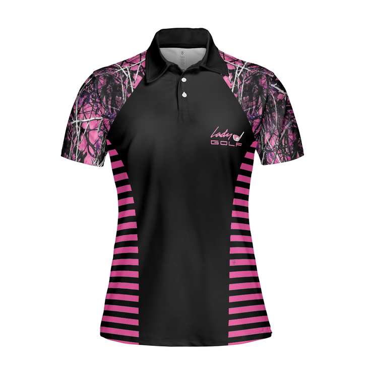Thinning Layout Sexy Golf Girl Pink Camouflage Pattern Golf Short Sleeve Women Polo Shirt, Best Golf Ladies Shirt