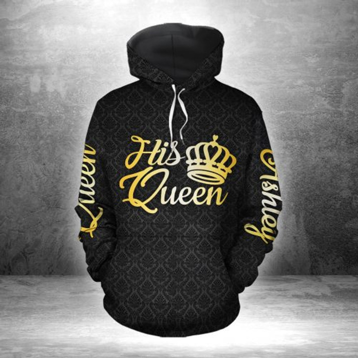 FUNSTUFFPRINT Custom Name Couple Matching 3D Hoodie Her King His Queen  3D Hoodie and Zip Hoodie