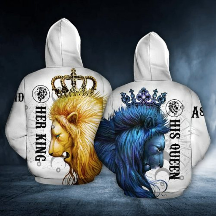 FUNSTUFFPRINT Personalized Lion Couple 3D All Over Hoodie His Queen Her King   3D Hoodie and Zip Hoodie