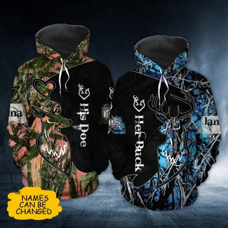 FUNSTUFFPRINT  Personalized Deer Couple 3D All Over Hoodie Her Buck His Doe  3D Hoodie and Zip Hoodie