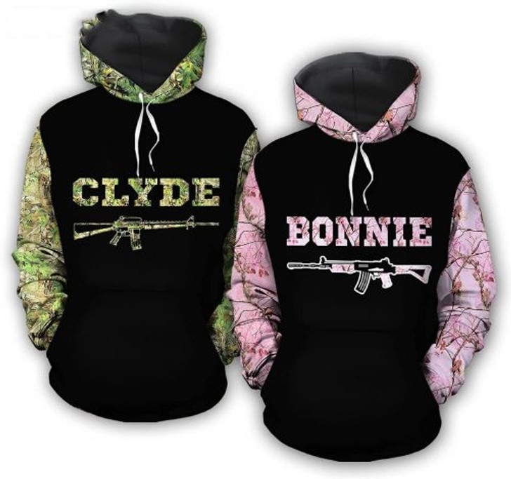 FUNSTUFFPRINT  Personalized Hunting Camo 3D All Over Hoodie Clyde Bonnie  3D Hoodie and Zip Hoodie