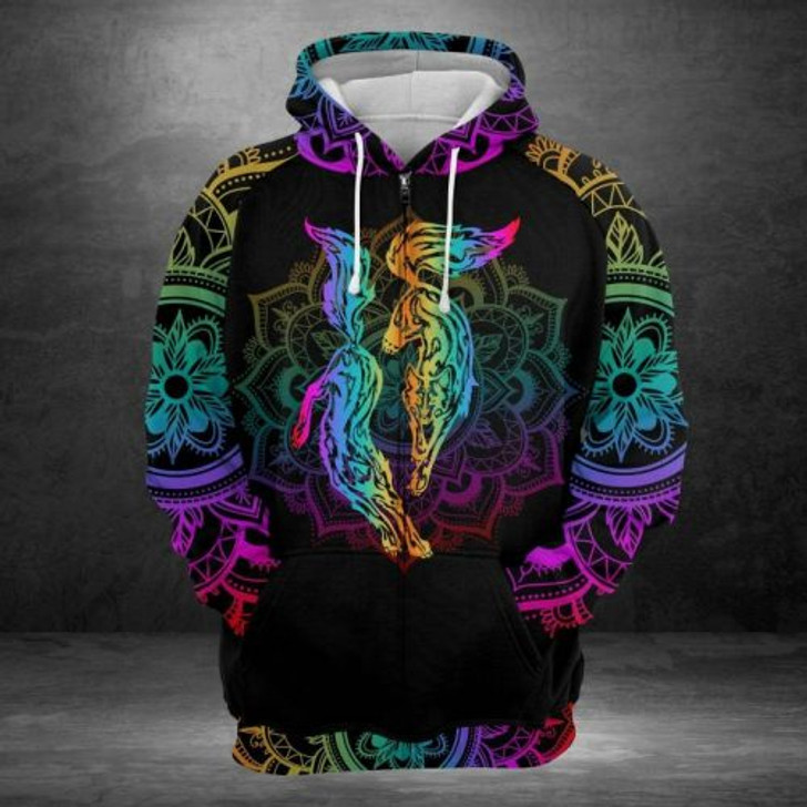 FUNSTUFFPRINT Wolf Couple 3D All Over Hoodie Colorful Mandala   3D Hoodie and Zip Hoodie