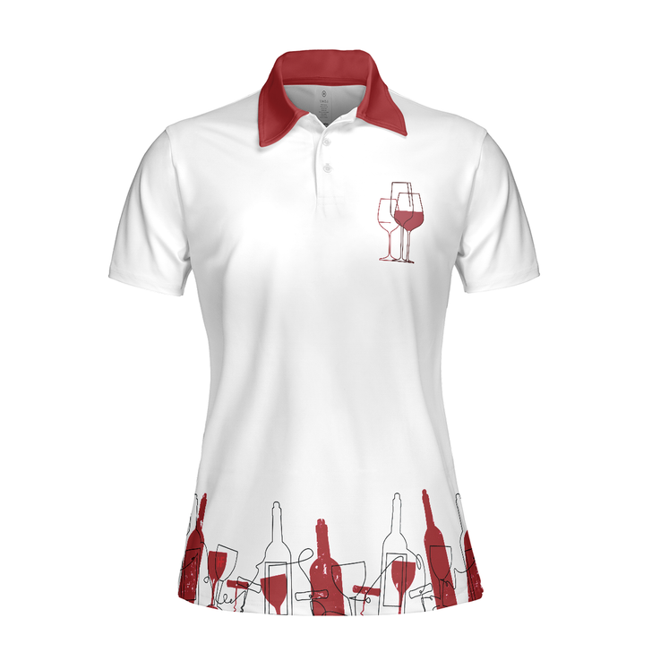 Golfing From Nine To Wine Golf Girl Short Sleeve Women Polo Shirt, White And Red Golf Polo Shirt, Golf Shirt For Wine Lovers, Best Gift For Golfers
