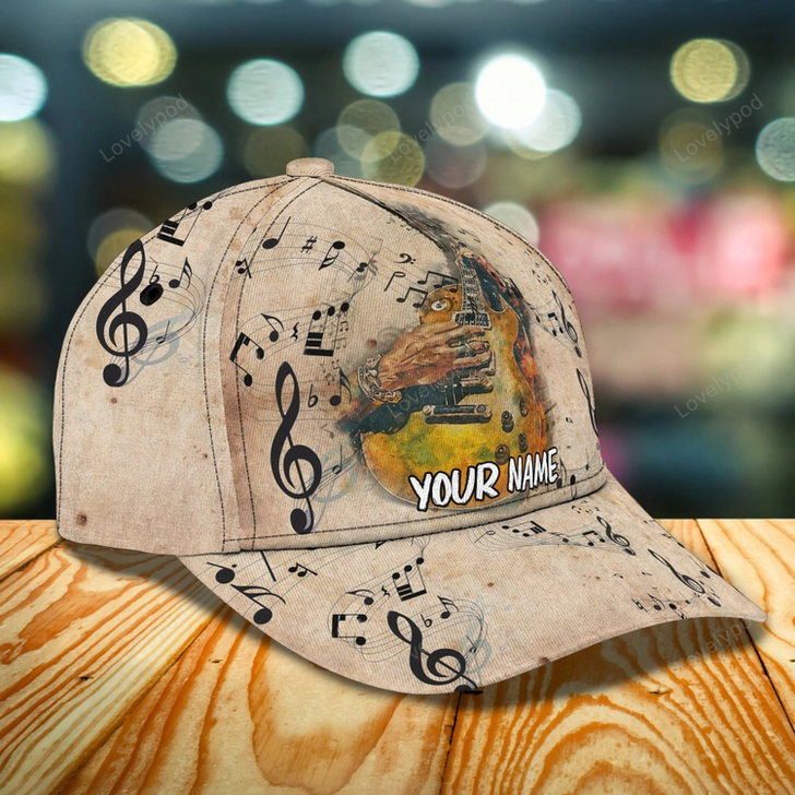 FUNSTUFFPRIT Personalized Baseball Wood Guitar Cap For Musican, Guitarist Cap Hat, Summer Travel Guitar Full Print Cap-SBC-10706