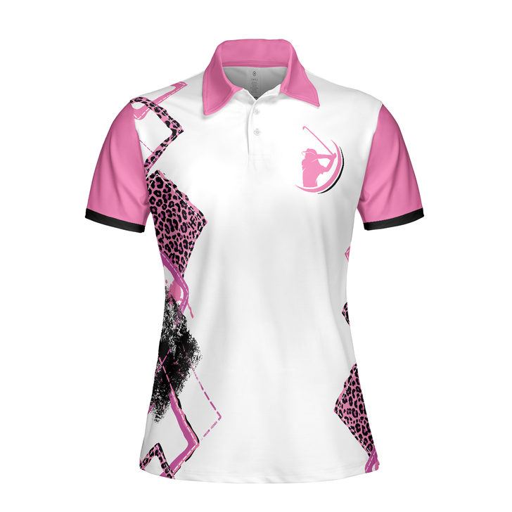 Best Pink Leopard Pattern Golf Women Polo Shirt, Give This Girl Some Wine & A Golf Club Short Sleeve Shirt For Ladies, Gift For Golfers, Unique Female Golf Gift