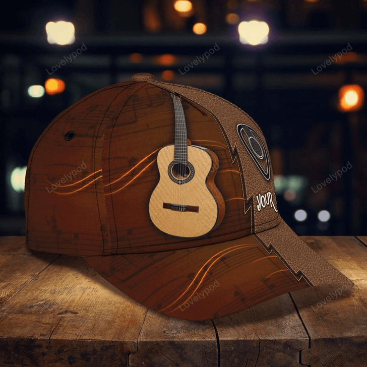 FUNSTUFFPRIT Personalized Brown Guitar Baseball Cap Hat For Musican And Guitarist, Classic Cap With Guitar Leather Pattern