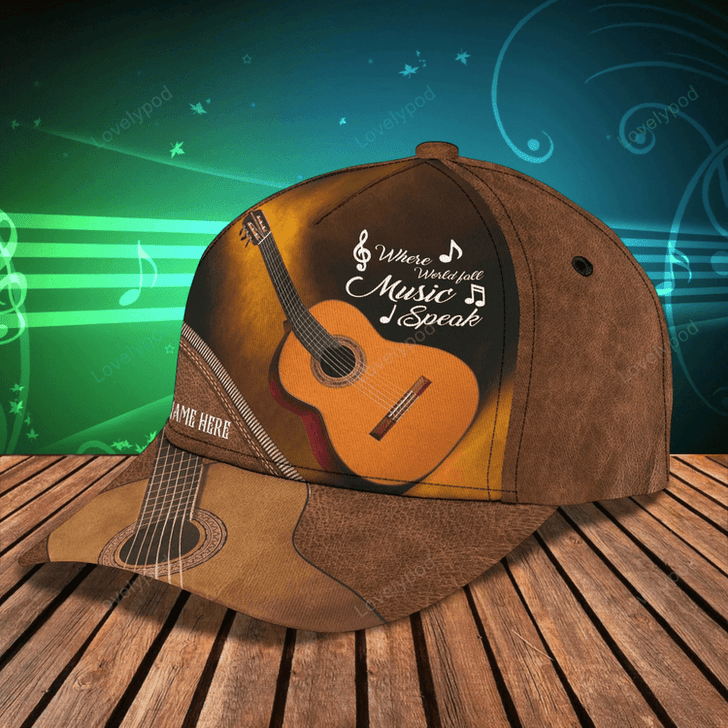 FUNSTUFFPRIT Personalized Brown Guitar Baseball Cap Hat For Musican And Guitarist, Classic Cap With Guitar Leather Pattern-SBC-10750