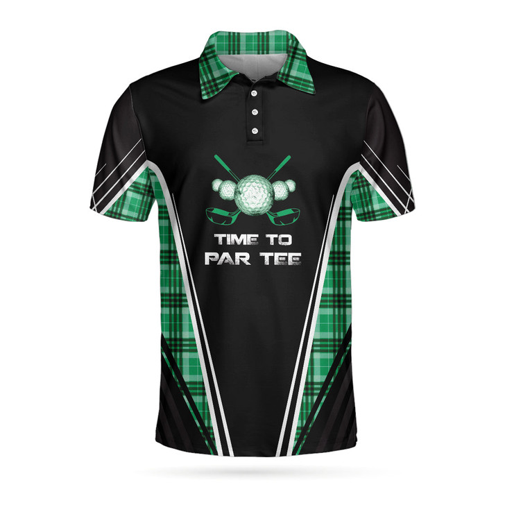 Time To Par Tee Black And Green Polo Shirt, Green Tartan Plaid Pattern Polo Shirt, Best Golf Shirt - Perfect Gift For Women