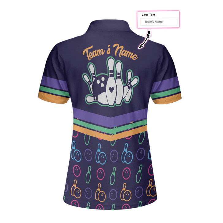 Custom Colorful Bowling Pattern Custom Short Sleeve Woman Polo Shirt, Personalized Bowling Themed Shirt For Ladies, Cool Gift For Bowlers