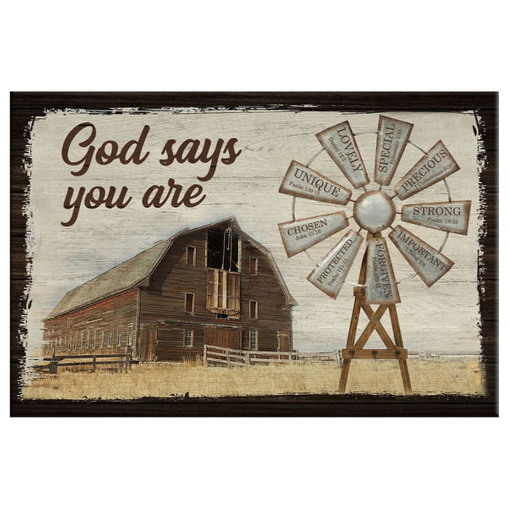 God Says You Are Canvas Wall Art, Farmhouse Windmill Christian Wall Decor - Religious Wall Decor
