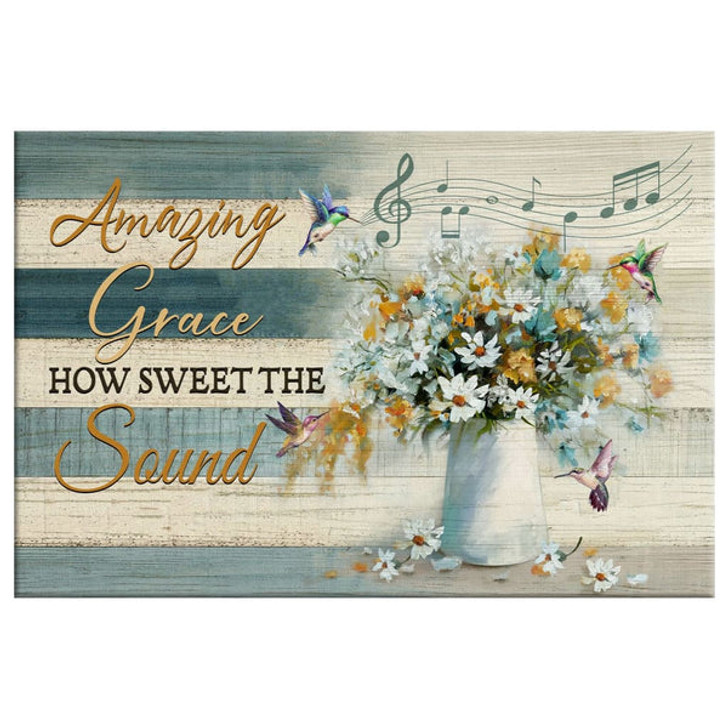 Christian Wall Art Amazing Grace How Sweet The Sound Hummingbird Flowers Canvas Print - Religious Wall Decor