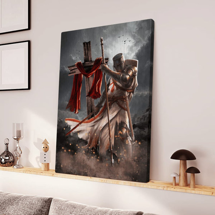 Knight Templar And Cross Jesus Canvas Wall Art - Christian Wall Posters - Religious Wall Decor