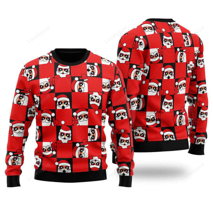 FUNSTUFFPRINT Santa Peeking Merry Christmas Ugly Christmas Sweater, Gift For Christmas Ugly Sweater