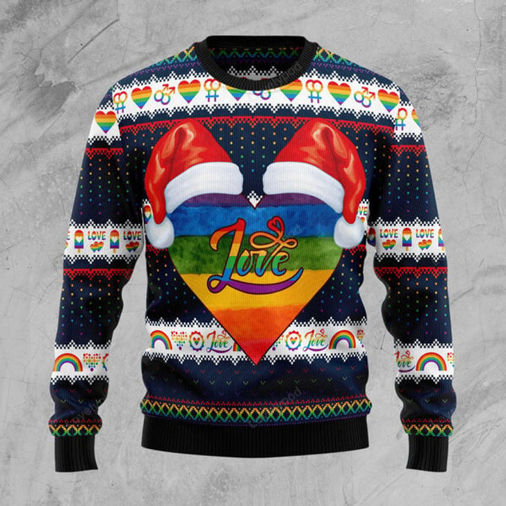 FUNSTUFFPRINT LGBT Heart ugly Christmas Sweater for women & men, LGBT Christmas shirt Ugly Sweater