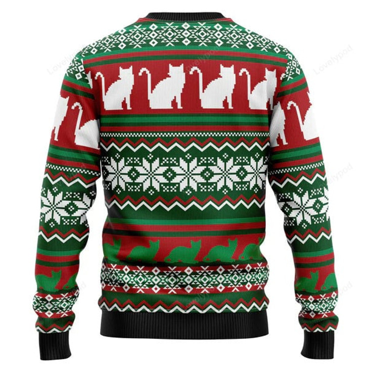 FUNSTUFFPRINT Black Cat What Christmas Ugly Christmas Sweater Ugly Sweater