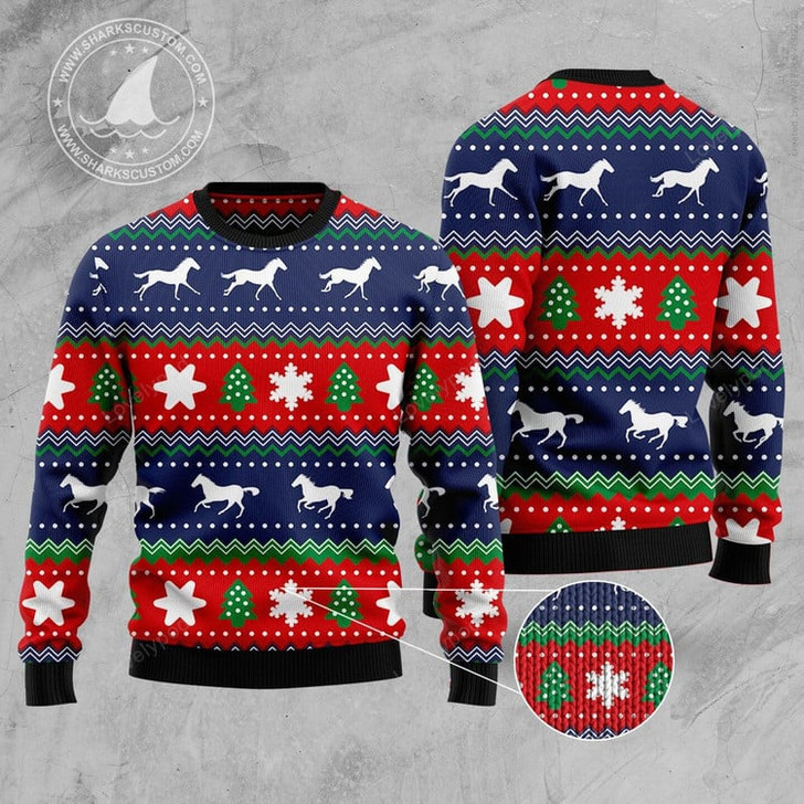 FUNSTUFFPRINT Amazing Horses Ugly Christmas Sweater, Ugly sweater for men and women Ugly Sweater