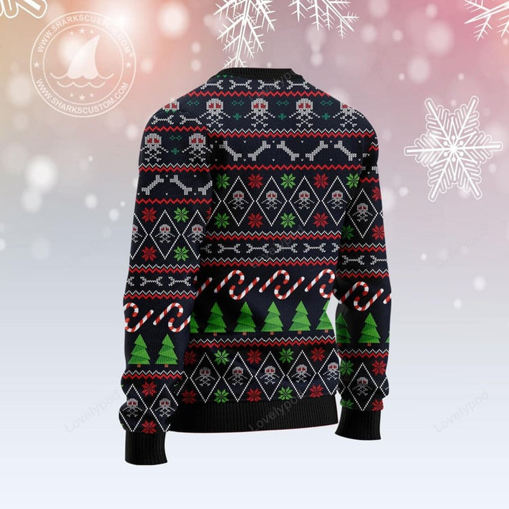 FUNSTUFFPRINT Skull Face Ugly Christmas Sweater, Custom Ugly sweater for men and womenUgly Sweater
