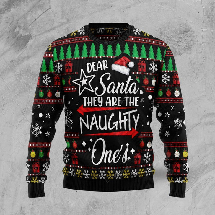 FUNSTUFFPRINT Merry Christmas Dear Santa They Are Naughty One’s Ugly Christmas Sweater  Ugly Sweater