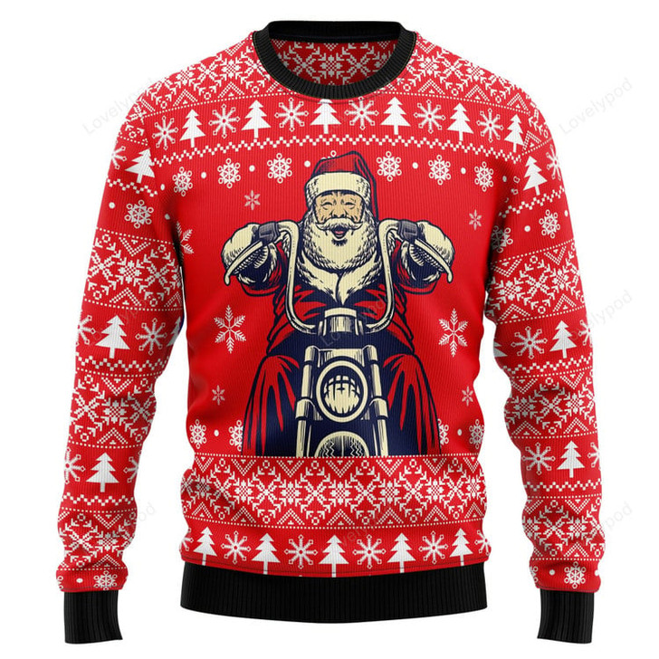 FUNSTUFFPRINT Santa Claus Ride A Motorcycle Ugly Christmas Sweater, Funny ugly christmas sweater for men and women Ugly Sweater