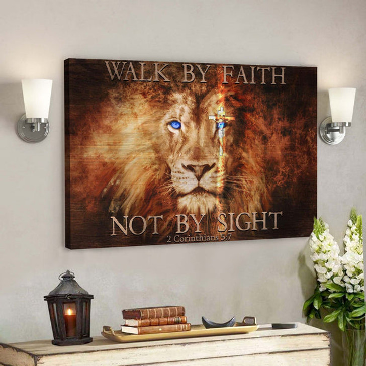 Fascinating Lion - Walk By Faith Not By Sight Jesus - Bible Verse Canvas - Scripture Canvas Wall Art - Ciaocustom