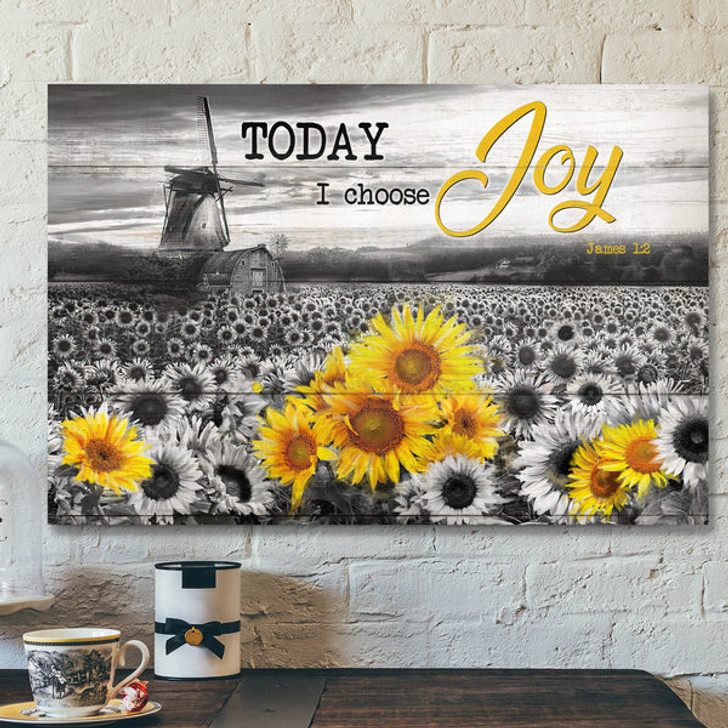 Color Pop Sunflower - Today I Choose Joy Canvas Wall Art - Bible Verse Canvas - Scripture Canvas Wall Art - Ciaocustom
