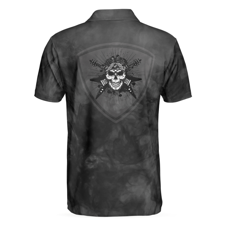 Guitar And Skull Short Sleeve Men Polo Shirt, Streetwear Polo Shirt, Black And White Guitar Shirt For Men