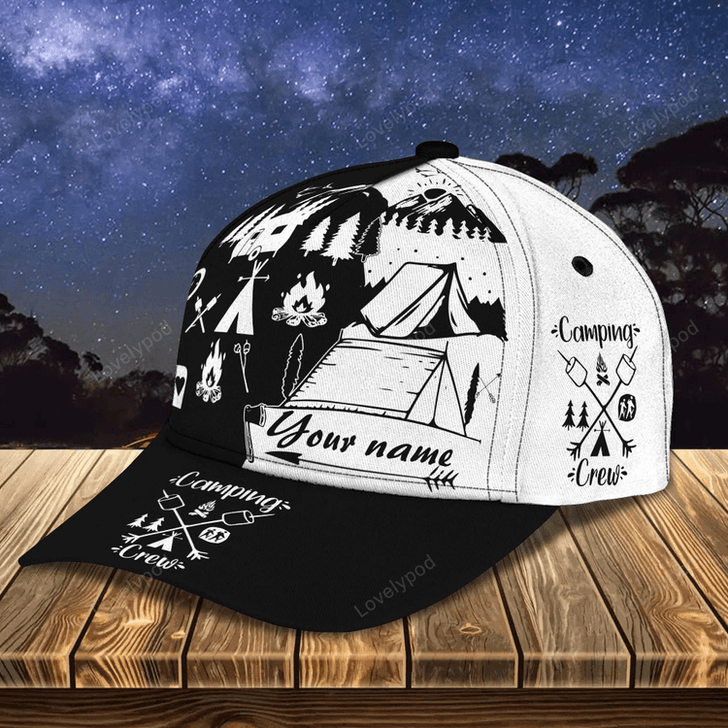 FUNSTUFFPRINT Customized With Name Camping Classic Cap Hat, Baseball Camping Cap Hat, Camp Cap Hat, Camping Gift