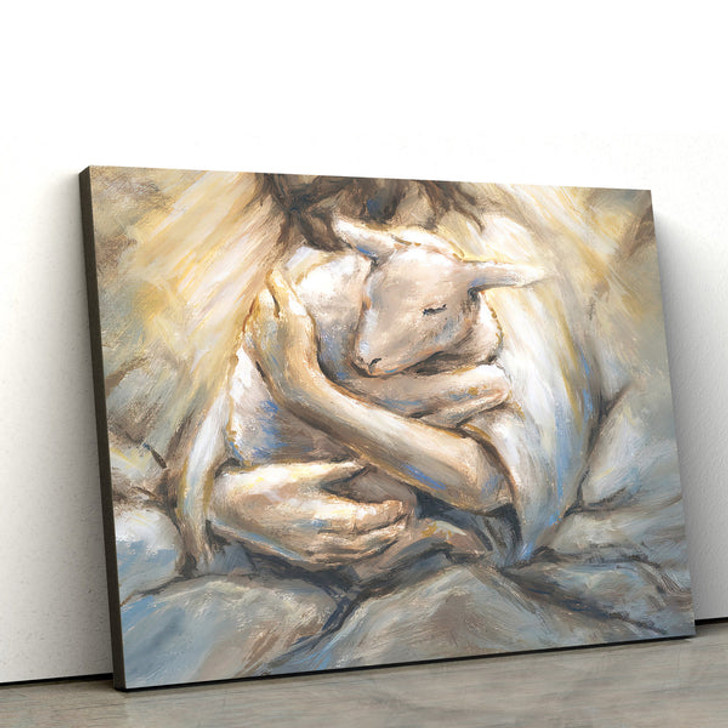Jesus Christ Embracing Lamb In Rocks Canvas Posters - Jesus Canvas Pictures - Christian Canvas Art