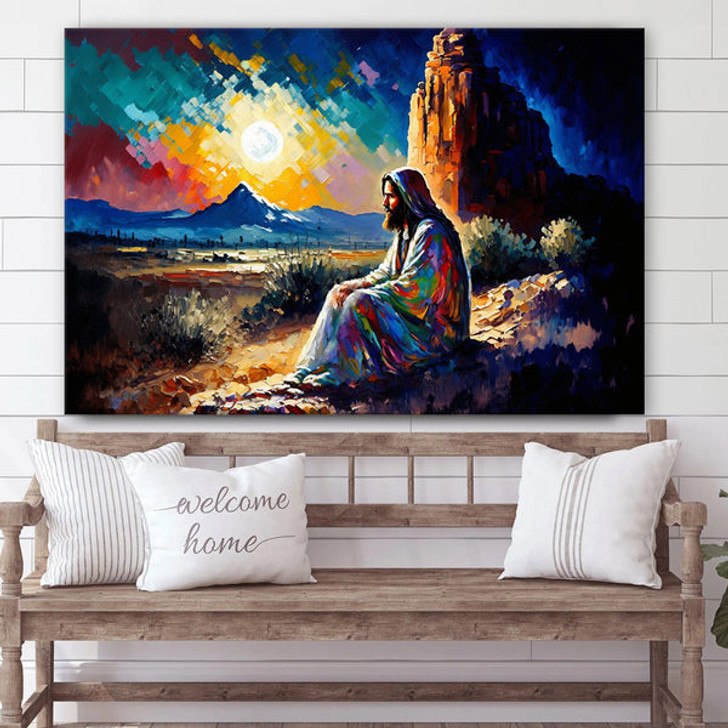 Jesus Prays In The Arizona Desert Canvas Pictures - Jesus Christ Canvas Art - Christian Wall Canvas