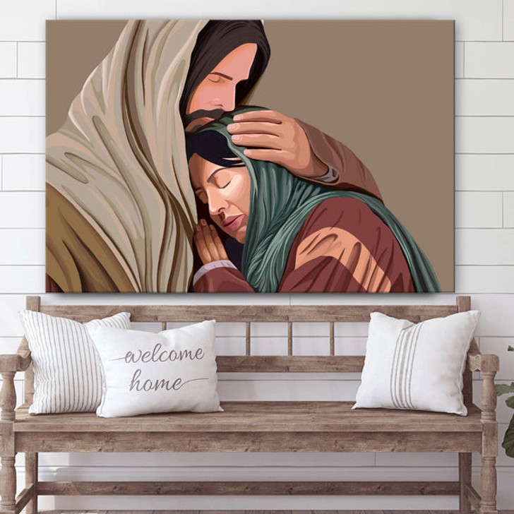Jesus Hodling Mary Canvas Pictures - Jesus Christ Canvas Art - Christian Wall Canvas