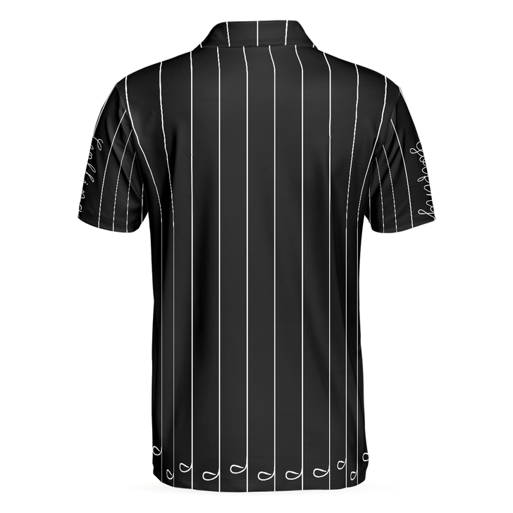 Men Polo Shirt - Black & White Single Line Continuous Golfer Shirt Polo Shirt, Vertical Lines Golfing Polo Shirt, Best Golf Shirt For Men