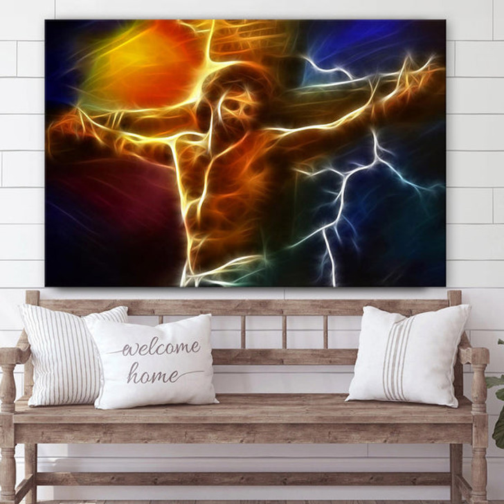 Electrifying Jesus Crucifixion Canvas Pictures - Jesus Canvas Wall Art - Christian Canvas Paintings