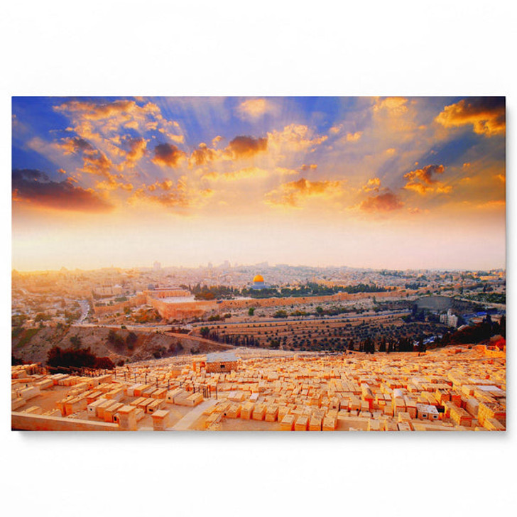 Sunset In Jerusalem View From The Mount Of Olives Canvas Wall Art - Large Gallery Wrapped Canvas Art