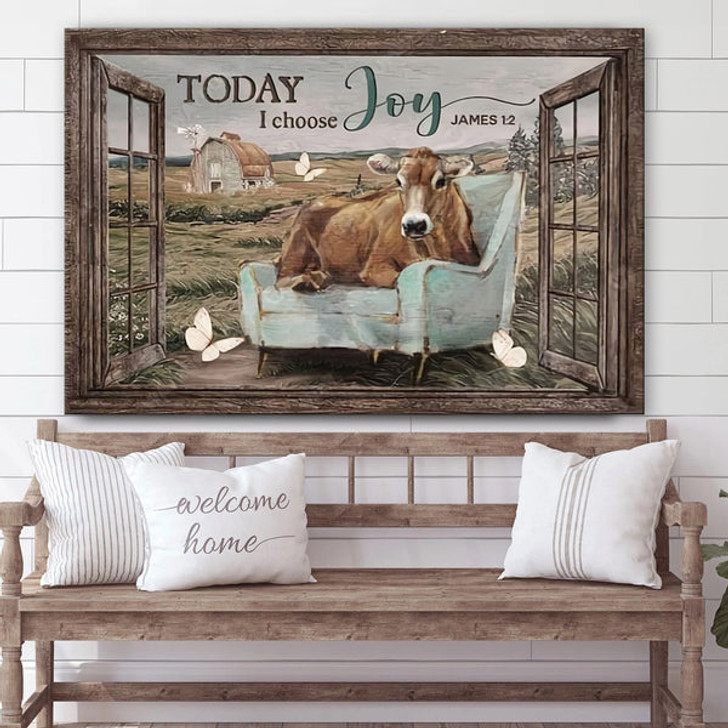 Today I Choose Joy Cow Canvas Wall Art - Christian Canvas Wall Decor - Bible Verse Wall Art Canvas - Farmer Gift
