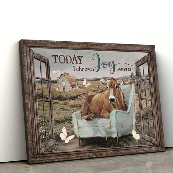 Today I Choose Joy Cow Canvas Wall Art - Christian Canvas Wall Decor - Bible Verse Wall Art Canvas - Farmer Gift