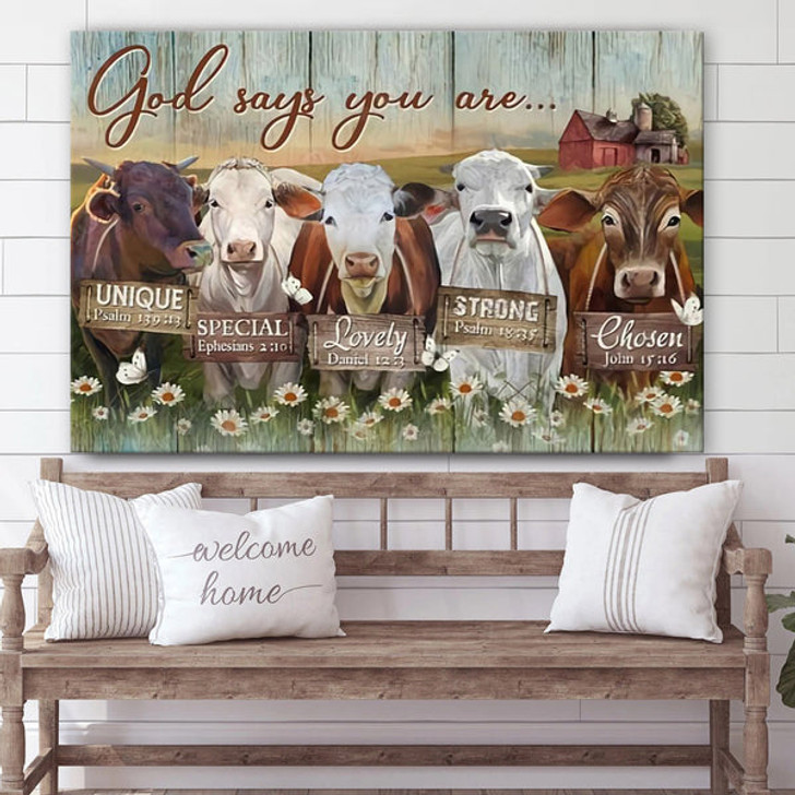 God Say You Are Cow Canvas Wall Art - Christian Canvas Wall Decor - Bible Verse Wall Art Canvas - Farmer Gift