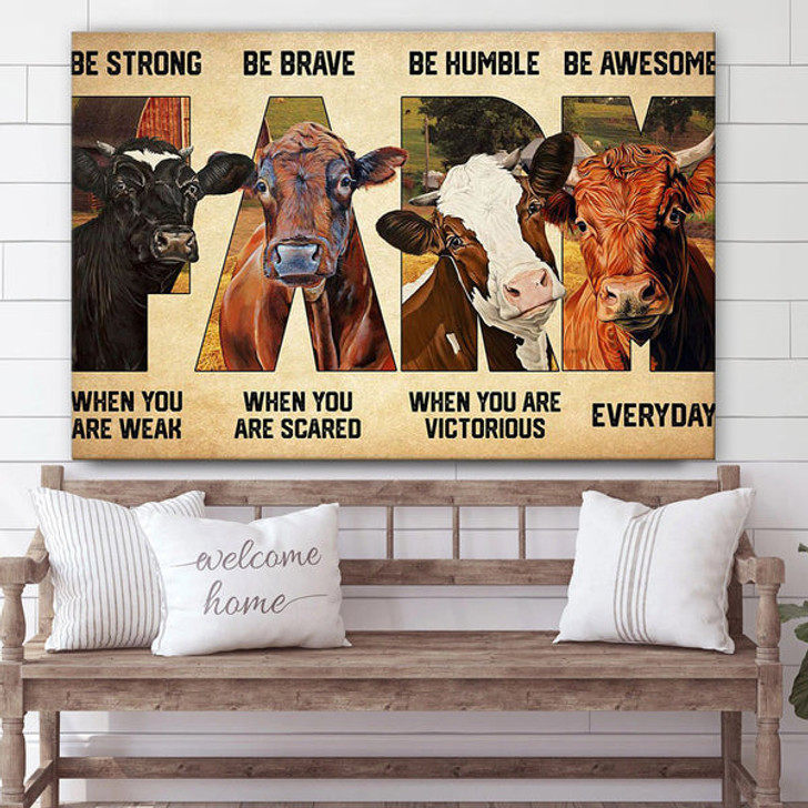 Cow Be Strong When You Are Weak Canvas Wall Art - Christian Canvas Wall Decor - Bible Verse Wall Art Canvas - Farmer Gift