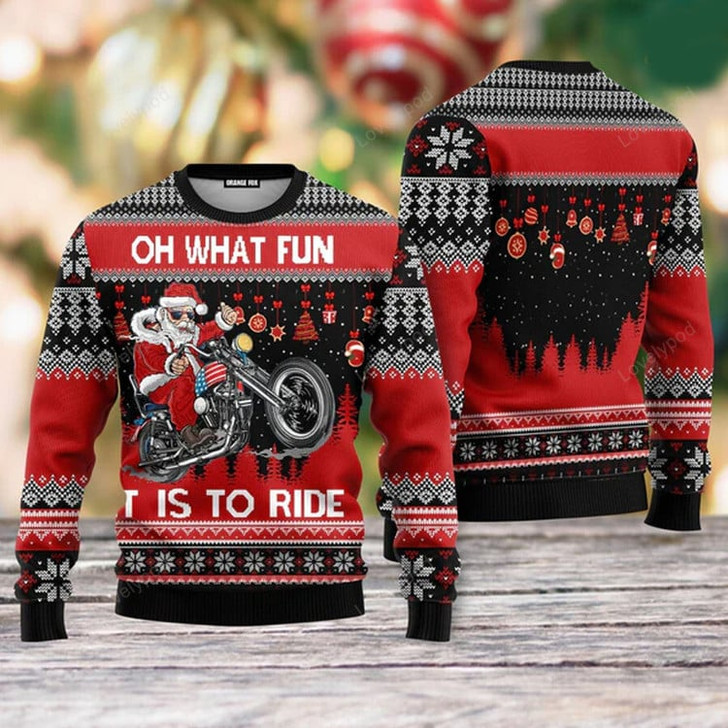 FUNSTUFFPRINT Biker Motorcycle Lover Xmas Dirt Bike Ugly Christmas Sweater For Men & Women Ugly Sweater