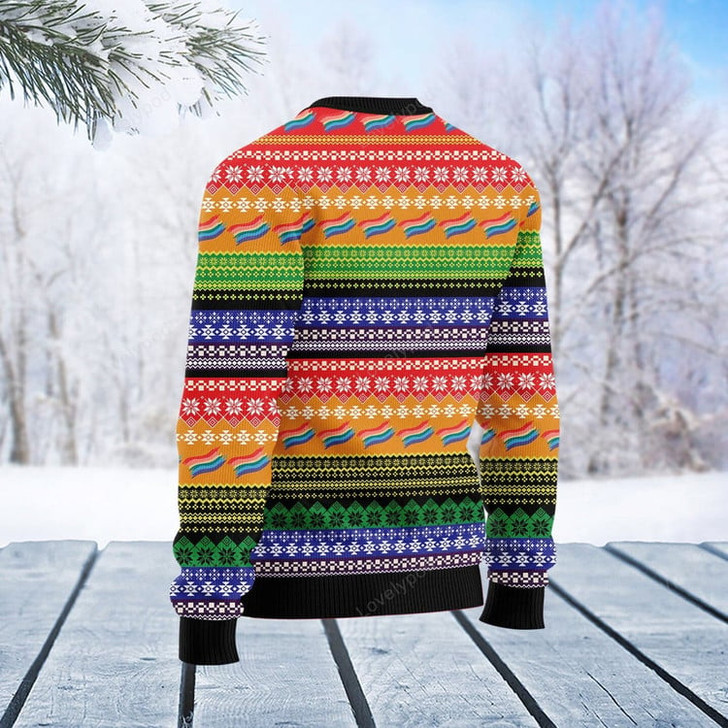 FUNSTUFFPRINT LGBT Beside Pride Ugly Christmas Sweater Ugly Sweater