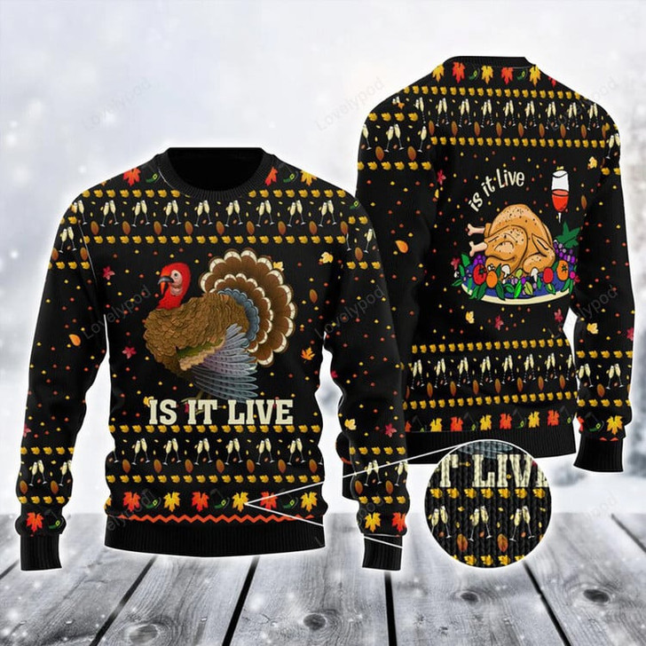 FUNSTUFFPRINT Thanksgiving Ugly Sweater, Funny Turkey Is It Live Ugly Sweater For Men & Women  Ugly Sweater