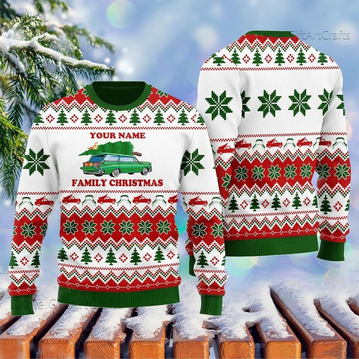 FUNSTUFFPRINT Custom Your Family Name Griswold Christmas Sweater, Custom Family Christmas Sweater Ugly Sweater