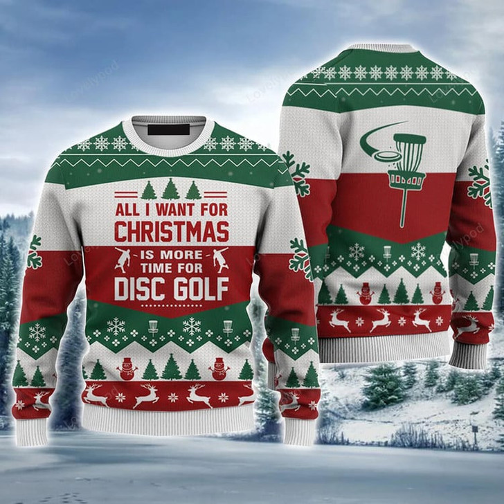 FUNSTUFFPRINT Disc Golf Ugly Christmas Sweater, Disc Golf All I Want For Christmas Ugly Sweater For Men, Perfect Gift For Christmas, Friends, Family Ugly Sweater